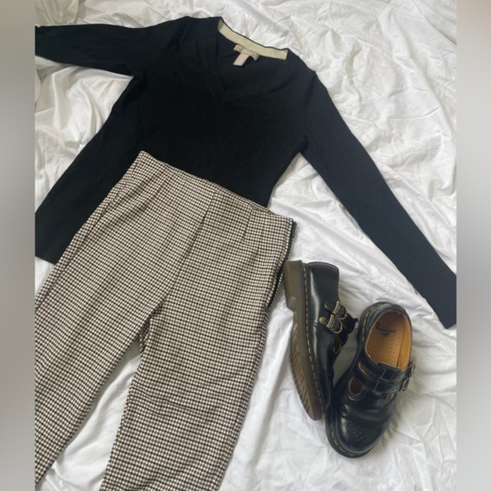 Zara Gingham Plaid Fall Straight-leg Trousers, Pleats on Waist, Great condition
